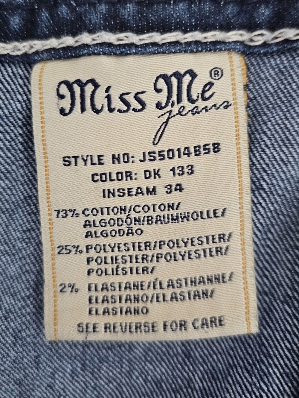 MissMe Wms Loose Saddle Stitch Border Bootcut Low-Rise Stretch Indigo Blue Sz 31 - Picture 15 of 16